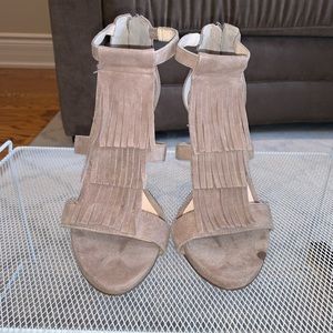 Suede Fringe Strappy Heels
